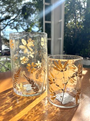 Duo de Vasos Vidro com Flores