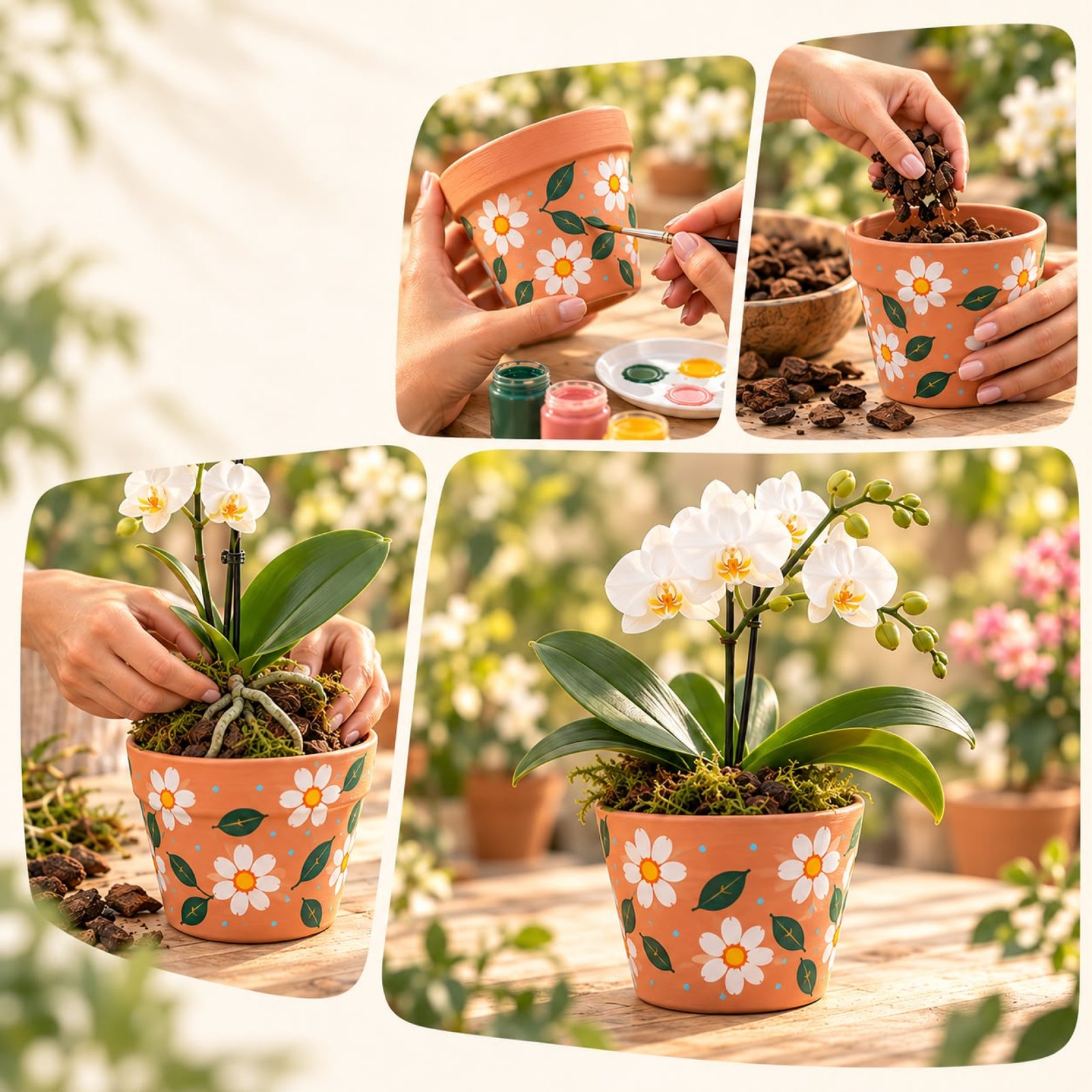 Pintura em Vaso e Orquídeas